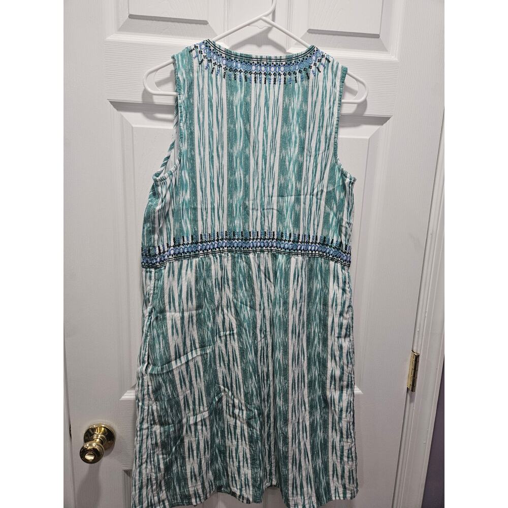 J.Jill Dress Women's Small Sleeveless Woven Embroidered Green Stripe 100% Cotton - Picture 4 of 8